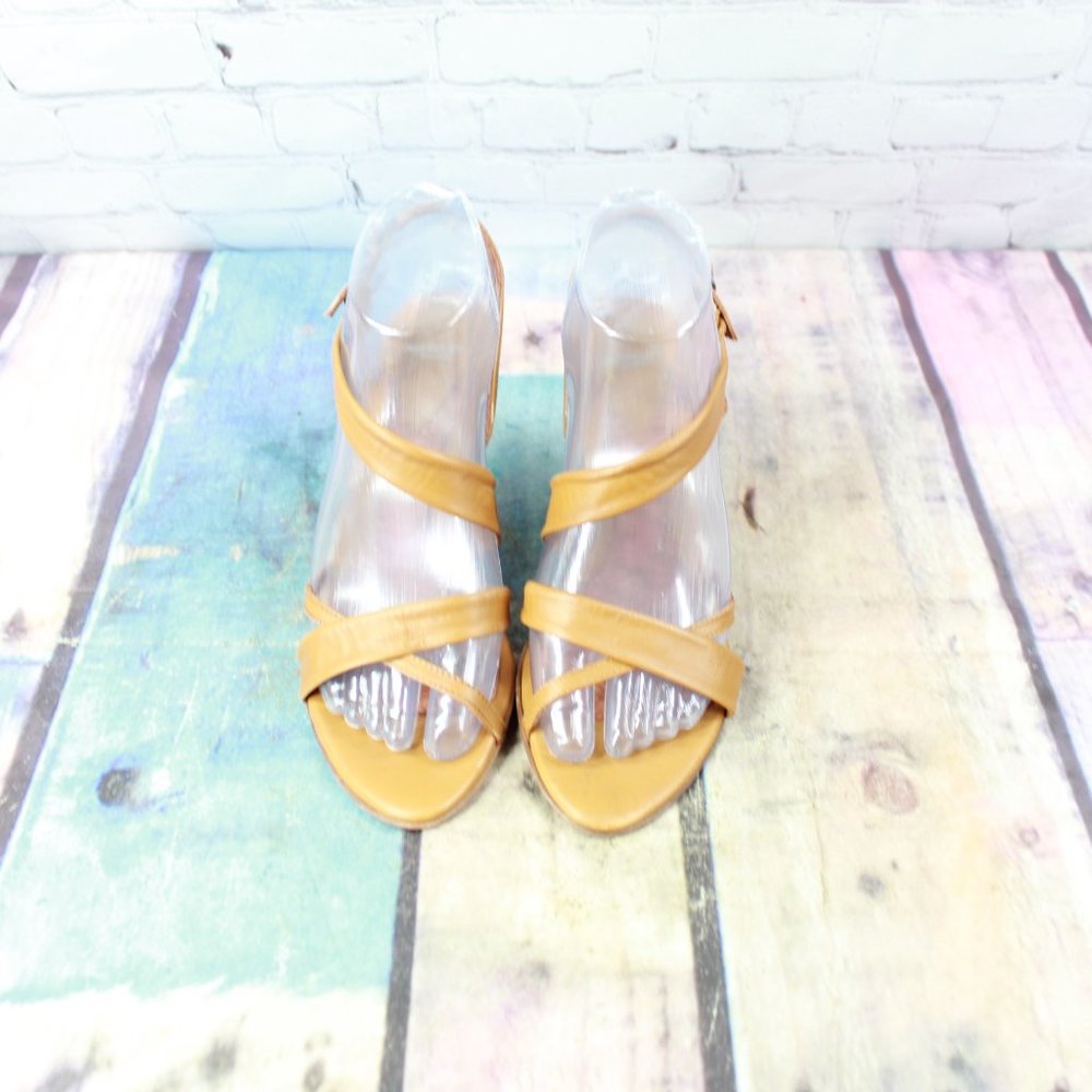 Audley Brown Leather Crisscross Ankle Strap Heeled Sandals Size 7 EU 37 - Picture 5 of 9